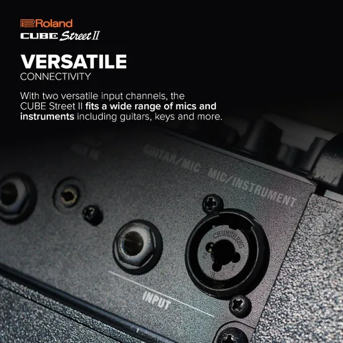 Vista 6 de Roland Cube Street II Amplificador estéreo portátil alimentado por batería Ideal para artistas callejeros Soporta micrófonos, instrumentos