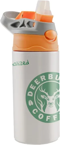 Vista 7 de All-Star Sports Orange – Diseño adhesivo – Botella de agua pequeña de 12 onzas con popote de silicona desplegable – Personalizar – Aislamiento