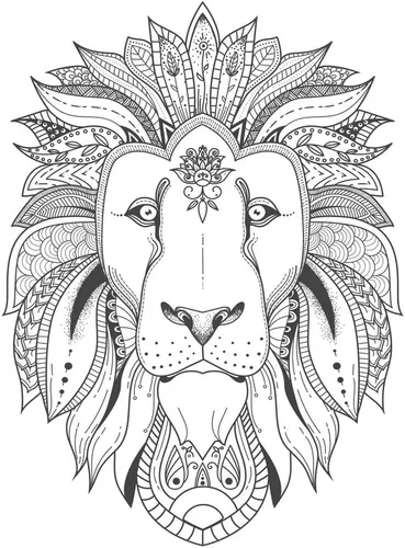 Vista 5 de Póster para colorear con diseño tribal de león para adultos, actividades de relajación, distanciamiento social, color tus propias artes