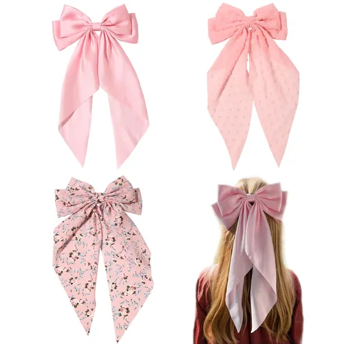 Vista 29 de Pasadores de lazo grande y horquillas de satén con cola larga de cinta, accesorios para el cabello casuales y de fiesta para mujeres y niñas