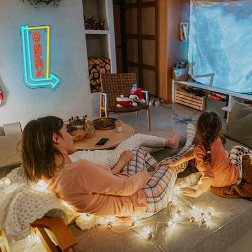 Vista 6 de Letrero de Neón de Cine Flecha de Luz de Neón para Decoración de Pared Luces de Neón LED para Cine Luces de Neón LED para Teatro en Casa Sala