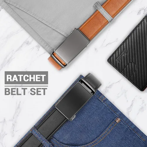 Vista 2 de Zitahli Cinturón para hombre, paquete de 2 unidades, diseño de cinturón de cuero para trabajo, negocios y pantalones de golf casuales, accesorios