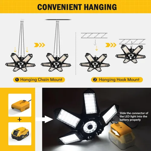 Vista 6 de Compresor de aire del inflador de neumáticos y luz de trabajo LED para la batería Dewalt 20V