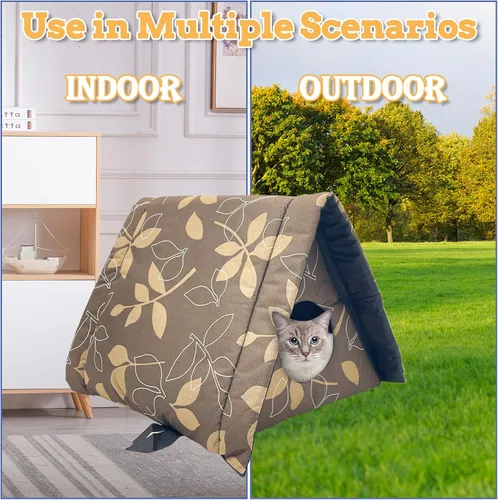 Vista 4 de Fhiny Refugio para Gatos Callejeros, Casa Impermeable para Gatos de Exterior Plegable Cueva Cálida para Mascotas para Invierno Cama de Tienda