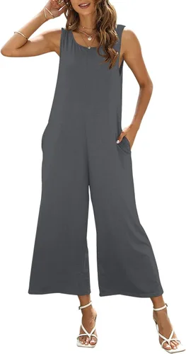 Vista 5 de Nfsion Mono de verano para mujer, casual, holgado, sin mangas, cuello redondo, con bolsillos