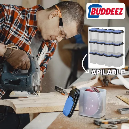 Vista 4 de Buddeez Contenedores de almacenamiento multiusos, cubos pequeños de almacenamiento de brocas y pernos, organizadores de hardware, recipientes Azul