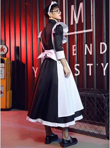 Vista 5 de Nuoqi Disfraz de sirvienta para hombre, cosplay, vestidos de sirvienta para hombre