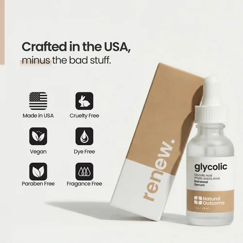 Vista 6 de Natural Outcome Ácido glicólico/suero de renovación AHA al 12% Suero facial exfoliante antienvejecimiento Aumenta la renovación celular dejando