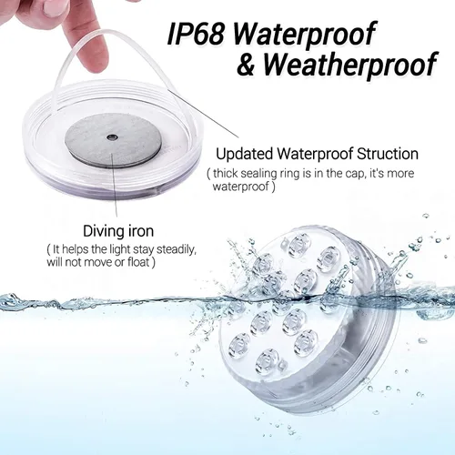 Vista 5 de LOFTEK Luces LED sumergibles con control remoto RF (164 pies), luces de piscina impermeables completas para piscina interior con imanes, ventosas