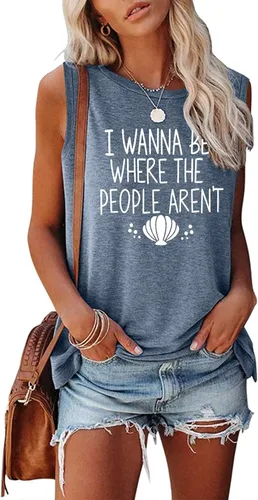 Vista 2 de Camiseta de Bealatt para mujer "I Wanna Be Where The People aren't" para vacaciones, casual, divertida y linda