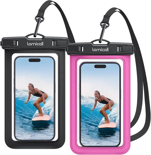 Vista 9 de Lamicall - Funda impermeable para teléfono, paquete de 2, IPX8, resistente al agua Beach & Cruise Essentials, Touch Screen, for iPhone 17 16 15 14