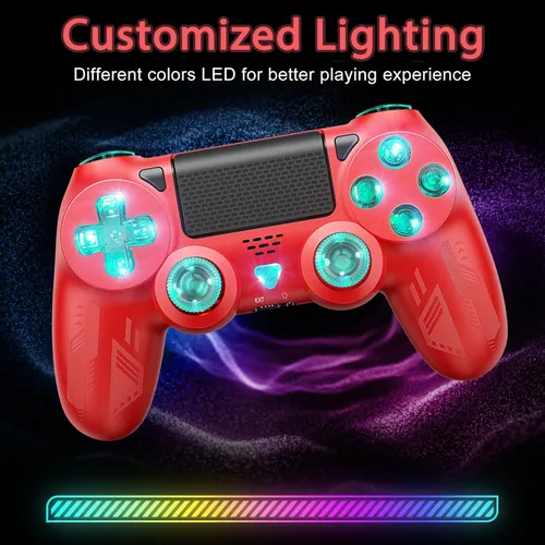 Vista 2 de 2 Pack RGB Wireless Controller for PS4SlimProPC, Colorful RGB lights - Blue Red Green Pink Orange Cyan Purple, Dual Vibration6-Axis Motion