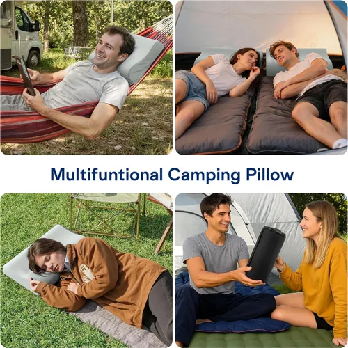 Vista 4 de Almohada de viaje de espuma viscoelástica – Almohadas de camping refrescantes para dormir 2 alturas – Pequeña almohada de espuma viscoelástica