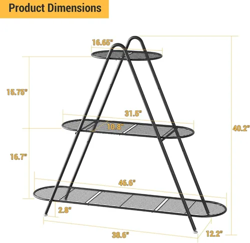Vista 3 de Soporte de 3 niveles para plantas, estante de metal para plantas, resistente para interiores y exteriores, estante para múltiples macetas