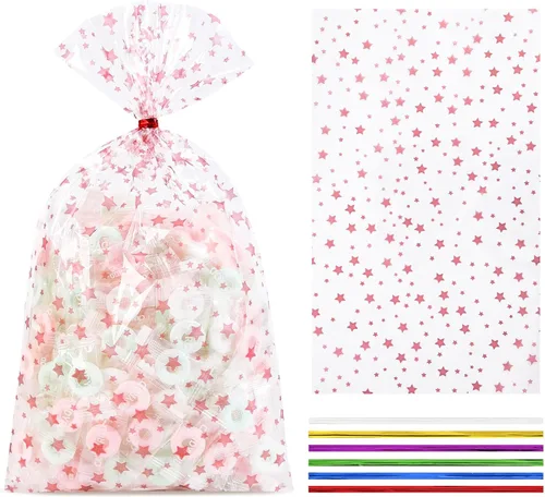 Vista 30 de 100 bolsas de regalo con estampado de estrellas de 3 x 5 pulgadas, bolsas de regalo de celofán, bolsas de regalo de celofán, bolsas de regalo