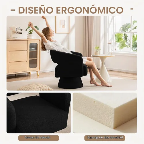 Vista 6 de ClinQ Silla giratoria de barril acento, juego de sillas redondas tapizadas de teddy extragrandes, silla de tocador moderna de lujo de 360°