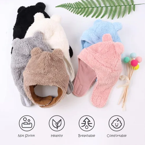 Vista 7 de Gorro de invierno para bebé con orejeras, unisex, gorro de nieve para bebés, gorro de forro polar cálido para niños de 0 a 36 meses