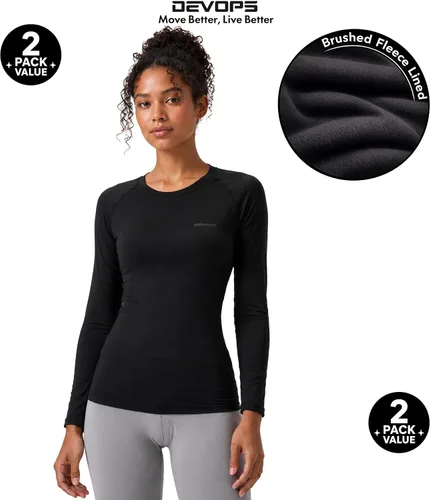 Vista 8 de DEVOPS - Paquete de 2 camisas térmicas de manga larga para mujer, capa base de compresión negro / negro