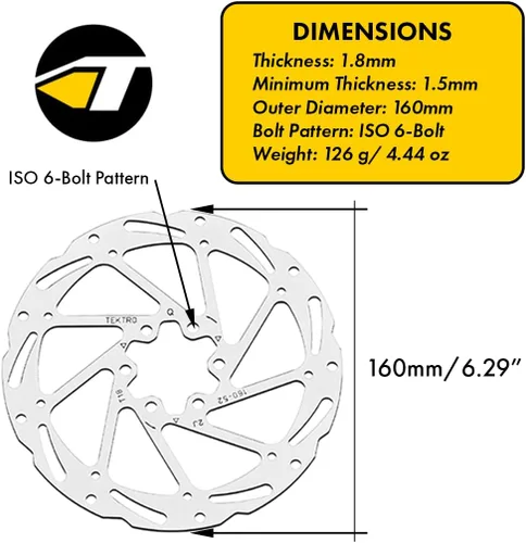 Vista 5 de Rotor de Disco Tektro TR203-52 - 203mm 6-tornillos 1.8mm de espesor para 2-pistón