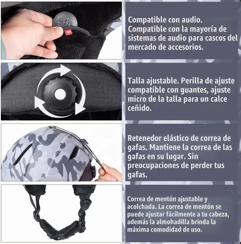 Vista 4 de Casco de esquí - Compatible con audio y ligero, estándar ASTM para hombres, mujeres y jóvenes Camuflaje