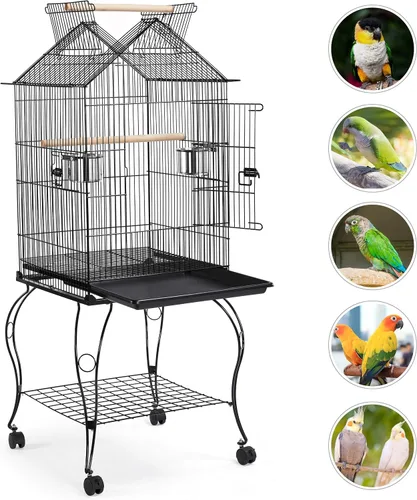 Vista 4 de Yaheetech - Jaula de pájaros de 57 pulgadas con parte superior abierta y ruedas para loros de tamaño mediano, cacatúas, caique, cotorras, cuello