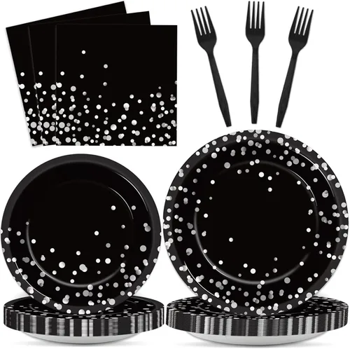 Vista 23 de gisgfim 96 piezas de suministros para fiesta de cumpleaños de 18 años, platos de papel, servilletas, hora de ser adulto, rojo y negro, juego