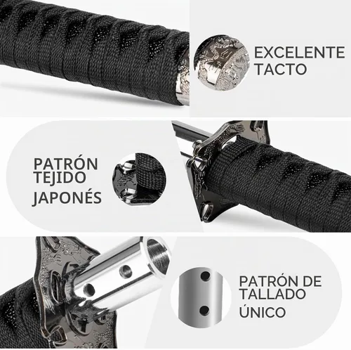 Vista 4 de Palanca de cambio estilo katana, pomo universal para espada samurái, compatible con autos manuales con adaptadores, negro (15 cm)