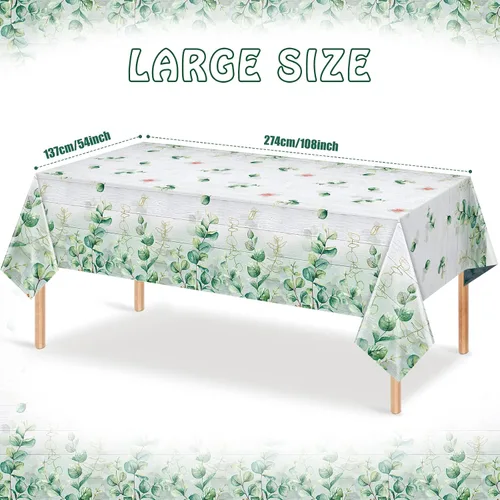 Vista 2 de Paquete de 8 manteles de hojas de eucalipto verde salvia, manteles de plástico de madera de primavera verde salvia, decoraciones de fiesta, manteles