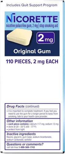 Vista 6 de Nicorette Quit Smoking Gum, 110 unidades (paquete de 1) Reduces Nicotine Cravings and Withdrawal Symptoms, Intense Craving Relief, Portable