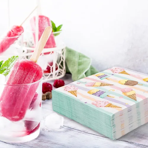 Vista 5 de JarThenaAMCS 80 servilletas de papel de helado de verano, paletas de acuarela, servilletas desechables para almuerzo, cena, postre, servilletas