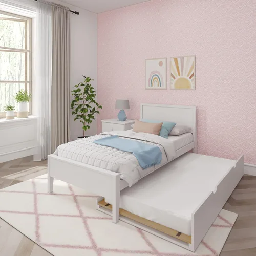 Vista 8 de Max & Lily Cama individual con nido, marco de cama individual de madera maciza con cabecera de panel, cama individual para niños con soporte de Nuez