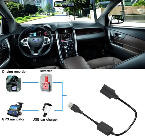 Vista 6 de USB A macho a 12 V encendedor de cigarrillos de coche hembra convertidor de cable USB adaptador de encendedor de cigarrillos para coche grabadora