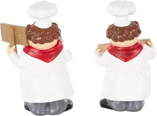 Vista 3 de Deco 79 Polystone - Escultura decorativa de chef, estatuas decorativas de cocina con letreros de bienvenida, juego de 2 figuras decorativas de 5
