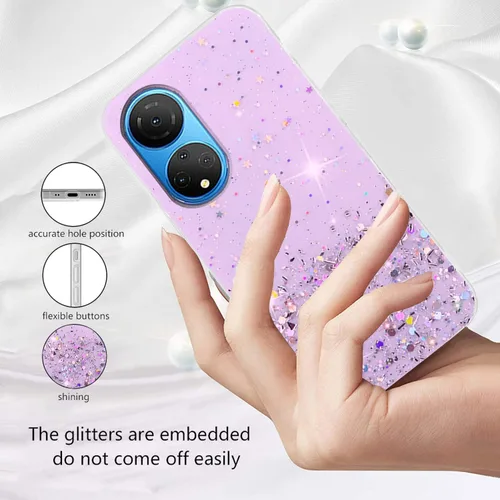 Vista 6 de Funda compatible con Honor X7, diseño estético transparente con purpurina, funda de silicona para Honor X7, funda protectora transparente