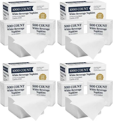 Vista 10 de Finetouch Servilletas blancas para bebidas, 500 unidades, servilletas de cóctel desechables, servilletas de papel absorbentes de 1 capa a granel