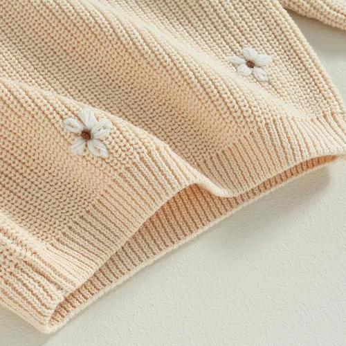Vista 7 de Suéter de punto para bebé niña, con bordado floral, cuello redondo, manga larga, suéter de punto, ropa cálida para otoño e invierno