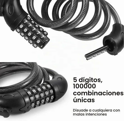 Vista 4 de Flexzion Combinación de cable de bloqueo de bicicleta, cable de bloqueo de bicicleta combinado de 5 dígitos, sin llave, cerradura antirrobo