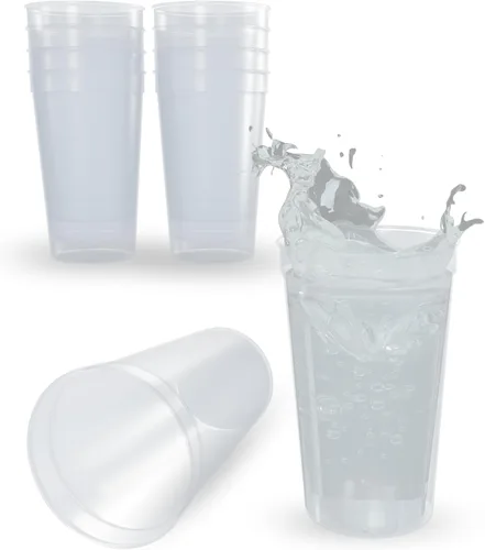 Vista 40 de PartyPrints Paquete de 100 vasos de plástico en blanco reutilizables de 10 a 12 onzas, vasos de estadio a granel, sin BPA, aptos para lavavajillas