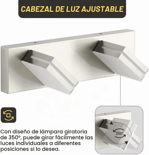 Vista 2 de OKELI - Lámpara de tocador de baño de 2 luces, níquel cepillado, moderna, lámpara frontal para espejo, para baño, escaleras, pasillo, regulable