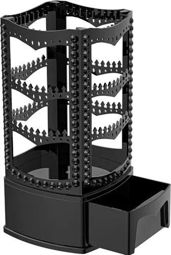 Vista 5 de Famitree Soporte giratorio de 360 grados y organizador de joyas, mesa giratoria de joyería de 3 niveles con cajón, 120 agujeros y 108 ganchos