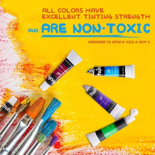Vista 3 de Ohuhu - Juego de pintura al óleo, 24 colores a base de aceite, 12 ml/0.42 oz x 24 tubos. Suministros de pintura al óleo no tóxicos para pintar