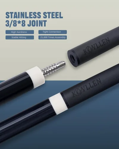 Vista 8 de KONLLEN 2.0 Carbon Fiber Pool Cue, Low Deflection Shaft Pro taper cue with 11.8mm or 12.5mm tip, ebony inlay design and adjustable weight system