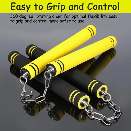 Vista 2 de Nunchakus de entrenamiento de goma espuma seguros con cadena de acero para niños, adultos y principiantes, para la práctica y el entrenamiento
