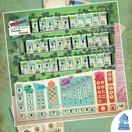Vista 6 de Bienvenido a... Tu juego de mesa perfecto para el hogar Juego de estrategia de construcción de ciudades Juego de aventura narrativa para adultos