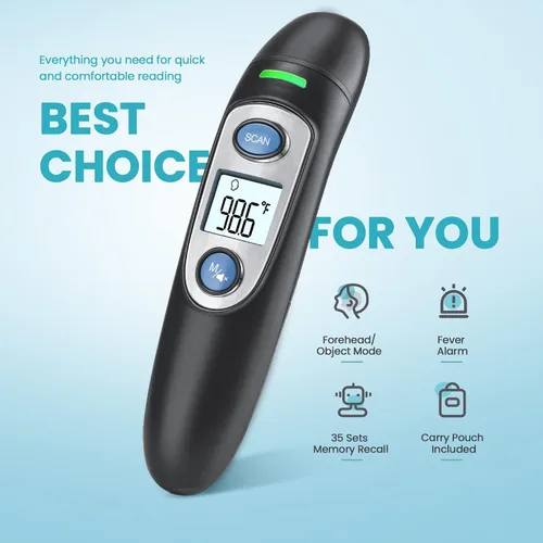 Vista 2 de Termómetro infrarrojo para adultos, termómetro de frente y oído para fiebre, bebés, niños, adultos
