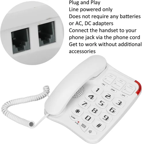 Vista 7 de Teléfono con cable grande, teléfono para personas mayores, 3 recuerdos individuales, teléfono fijo grande s ideal para la oficina en casa de ancianos