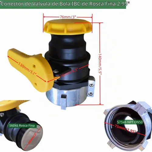 Vista 2 de Adaptador S75x6 DN50 IBC 2.95 "Válvula de rosca fina 2" C-200 Camlock Fitting Heavy Duty NPT Tank Connector, Quick Cam Lock, Leakproof Seal