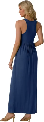 Vista 7 de GRECERELLE - Vestido largo sin mangas para mujer, con estampado floral y espalda cruzada, informal, con bolsillos