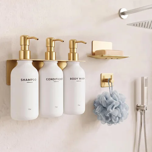 Vista 11 de Shampoo and Conditioner Dispenser - Shower Soap Dispenser Wall Mounted Bathroom Stainless Pump-transparent