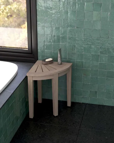 Vista 2 de AquaTeak Banco de ducha de teca Kai-Mist de 15.5 pulgadas con altura elevada